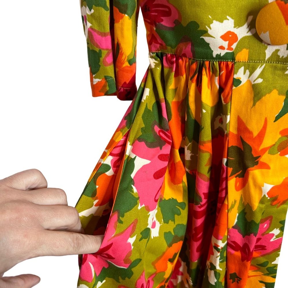 TRASHY DIVA Sz 6 Kelly Cutaway Coat Dress Mod 1960s Dayglow Floral Print 60s M - Picture 9 of 16